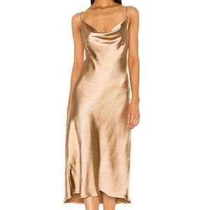 Lovers + Friends Geller Midi Dress Gold Satin Cowl